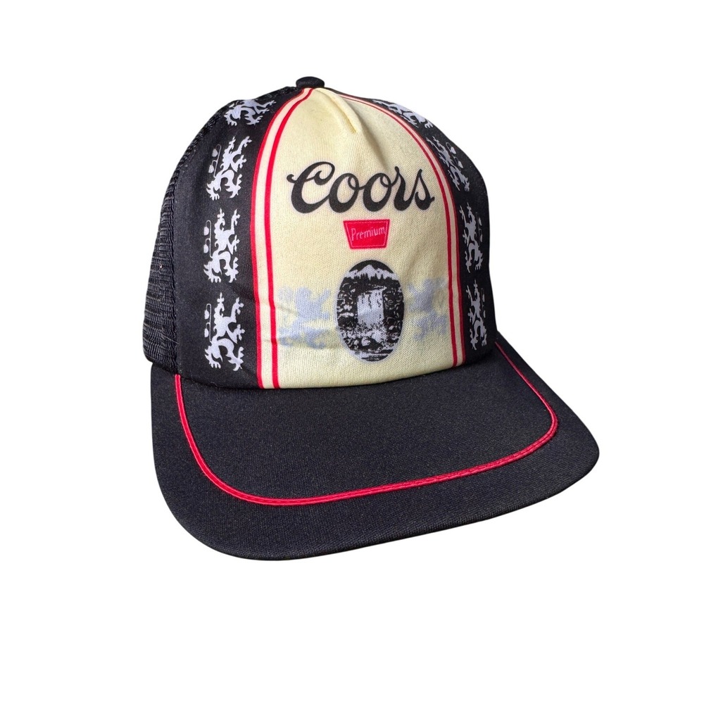 Coors‎ Premium Beer Trucker Hat Vintage Style Snapback Black Mesh Foam Cap